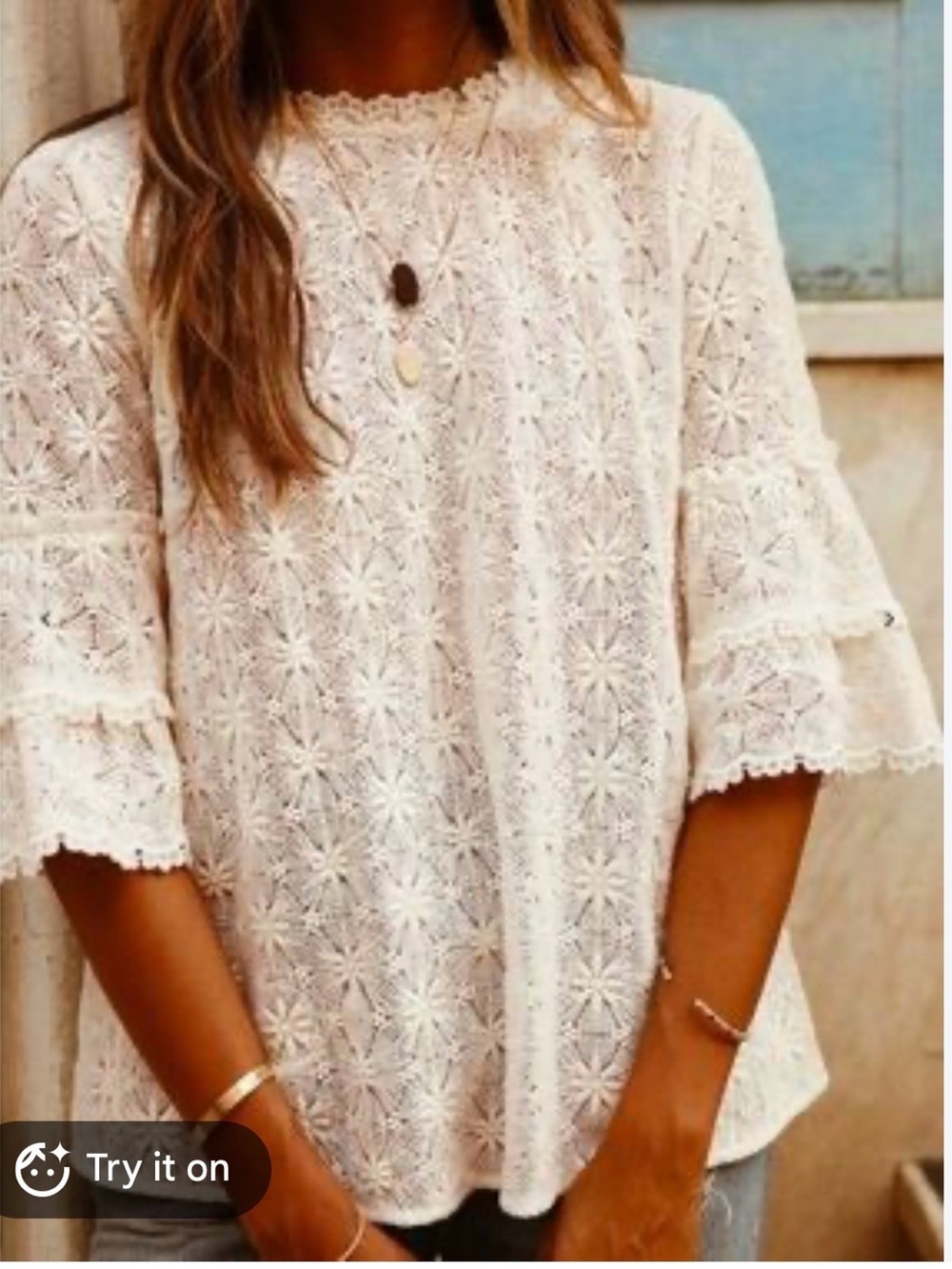 Sezane beautiful Lace Bell Sleeve Blouse - Cream